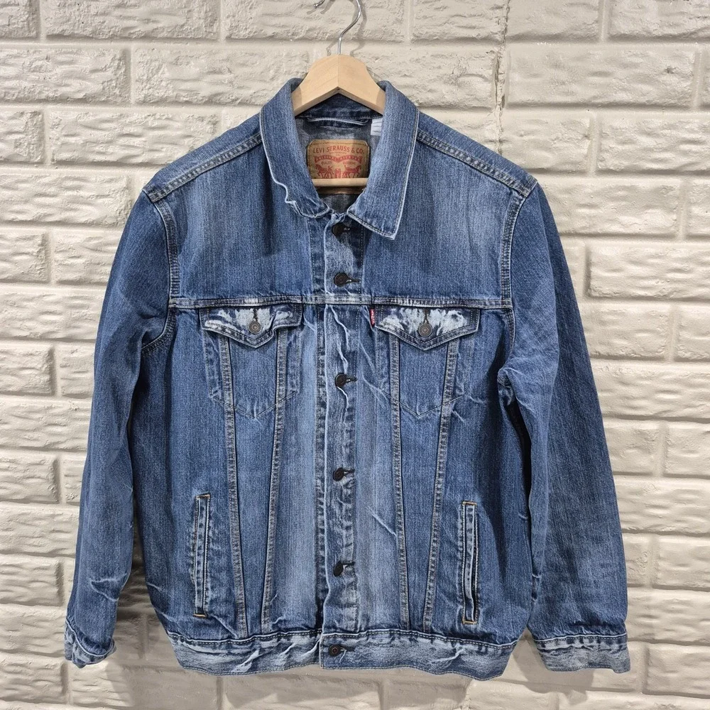 Levis Denim‎ Trucker Jacket Mens XL Bleach Faded Acid Wash Jean 100% Cotton